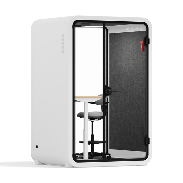 Office Phone Booth Quell - 2 PersonWhite / Dark Gray / Electric Adjustable Work Station + Stool