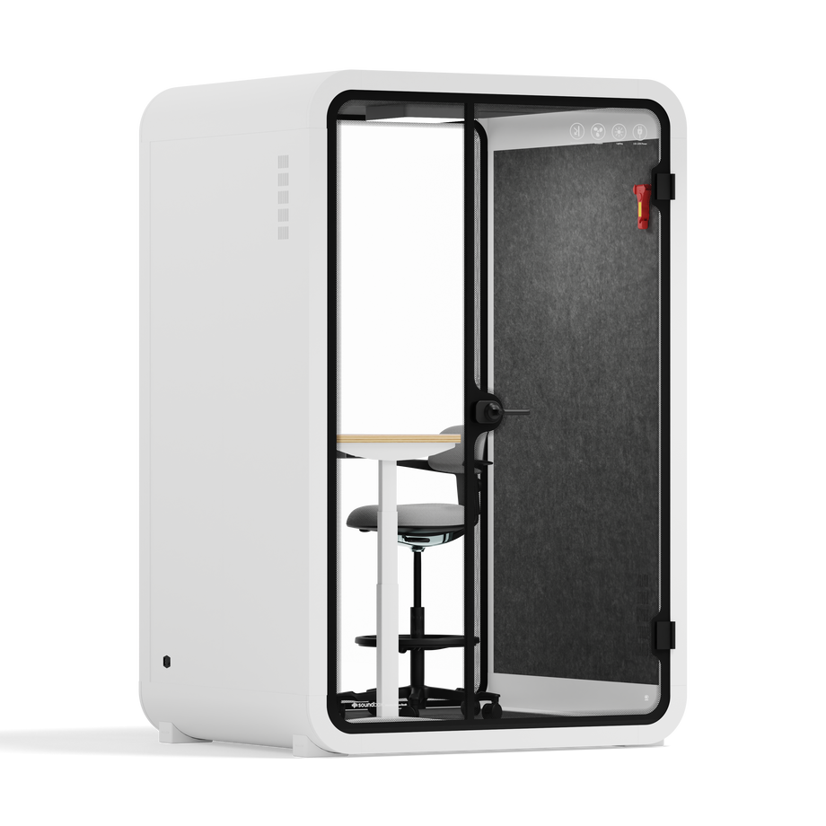 Office Phone Booth Quell - 2 PersonWhite / Dark Gray / Electric Adjustable Work Station + Stool