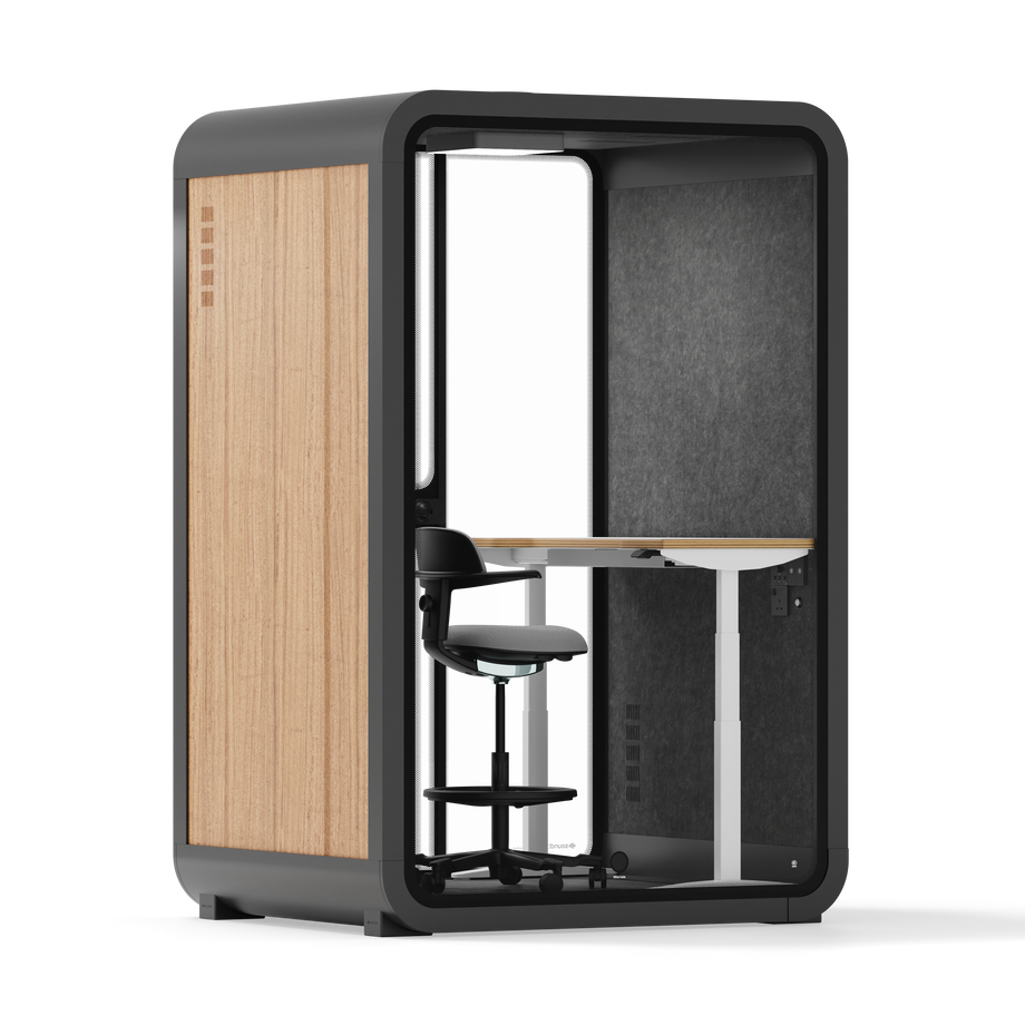Office Phone Booth Quell - 2 PersonWooden / Dark Gray / Electric Adjustable Work Station + Stool