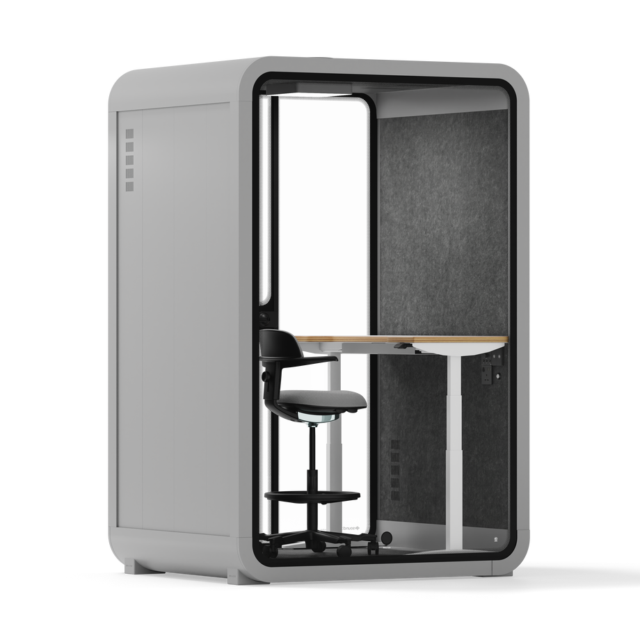 Office Phone Booth Quell - 2 PersonLight Grey / Dark Gray / Electric Adjustable Work Station + Stool