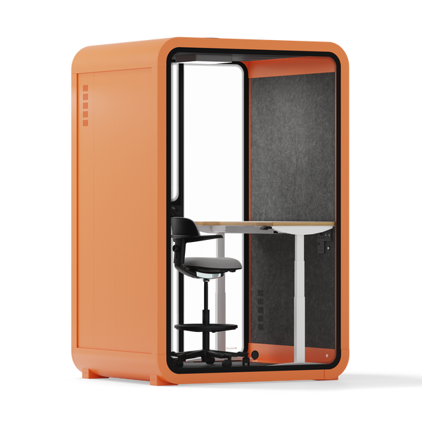 Office Phone Booth Quell - 2 PersonOrange / Dark Gray / Electric Adjustable Work Station + Stool