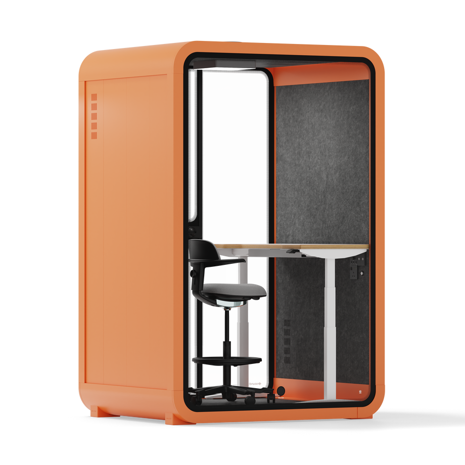 Office Phone Booth Quell - 2 PersonOrange / Dark Gray / Electric Adjustable Work Station + Stool