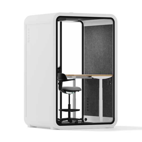 Office Phone Booth Quell - 2 PersonWhite / Dark Gray / Electric Adjustable Work Station + Stool