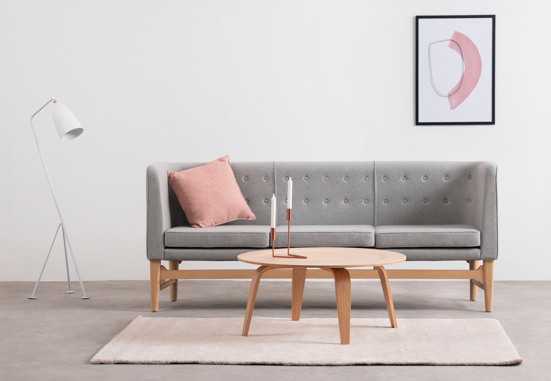 BürgermeisterstilBürgermeisterstil - Bürgermeisterstil Drei -Sitzer -Sofa, hellgraue Wolle und Asche