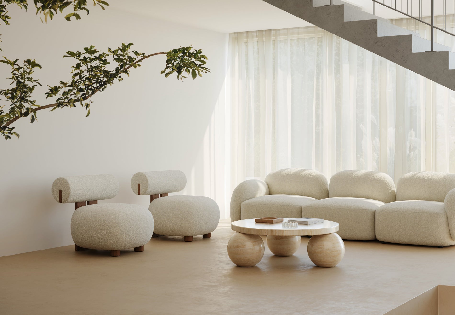 GigiGigi - Gigi Dreisitzer -Sofa, weißer Boucle