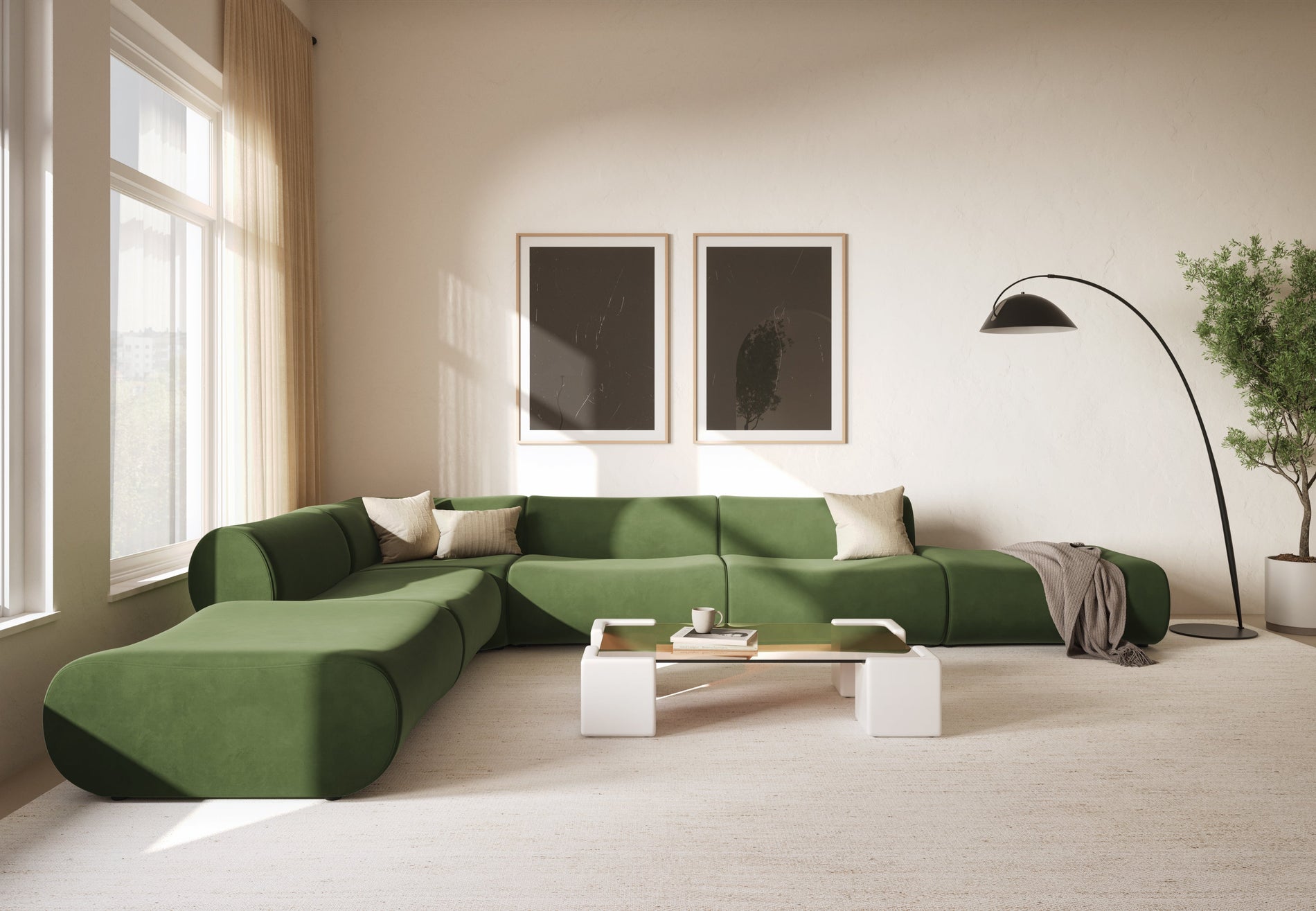 LeoLeo - Leo Three Seater Sofa, Lichen Plush Velvet