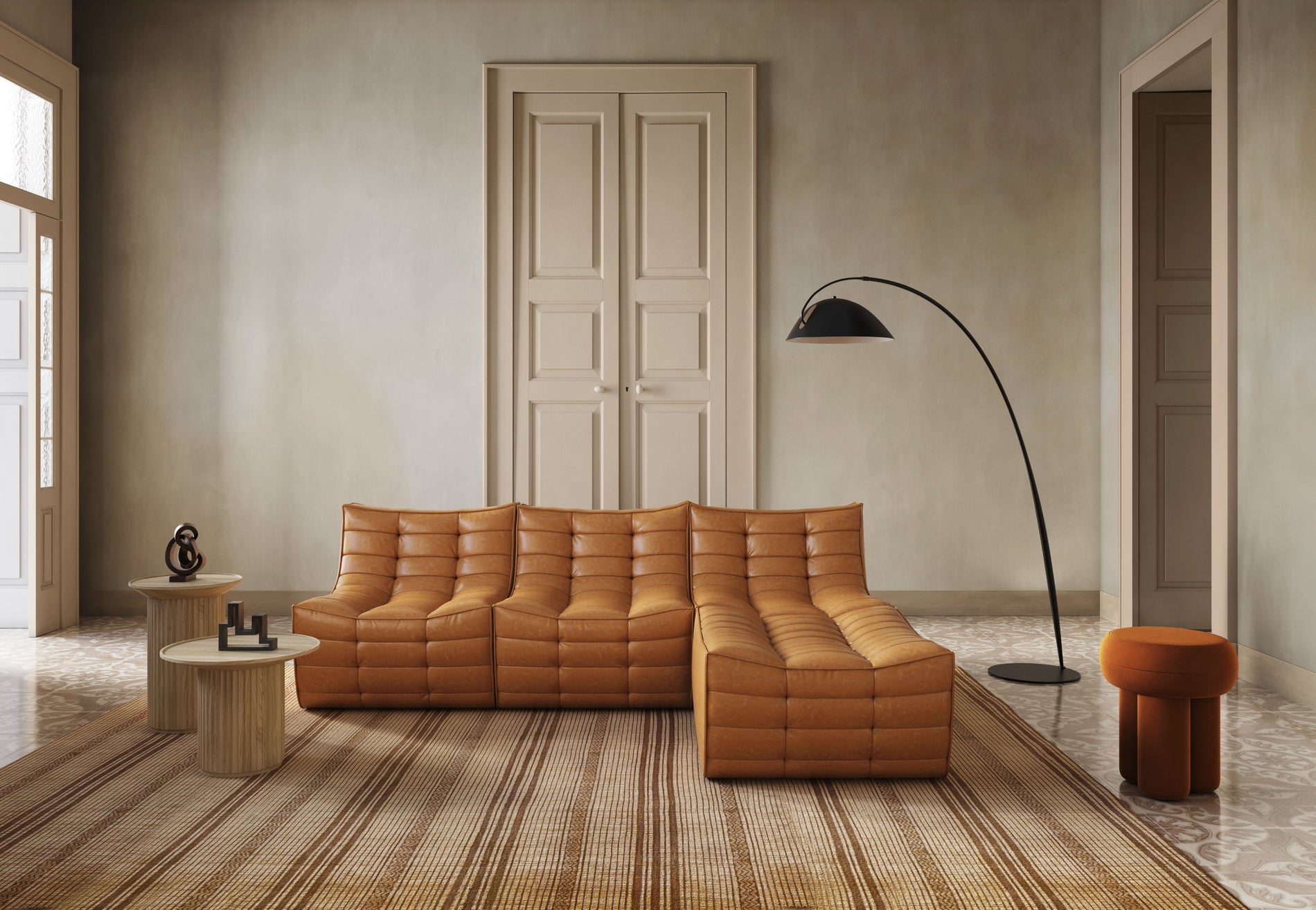 TygeTyge - Tyge Sectional, Right Chaise, Bourbon Vegan Leder
