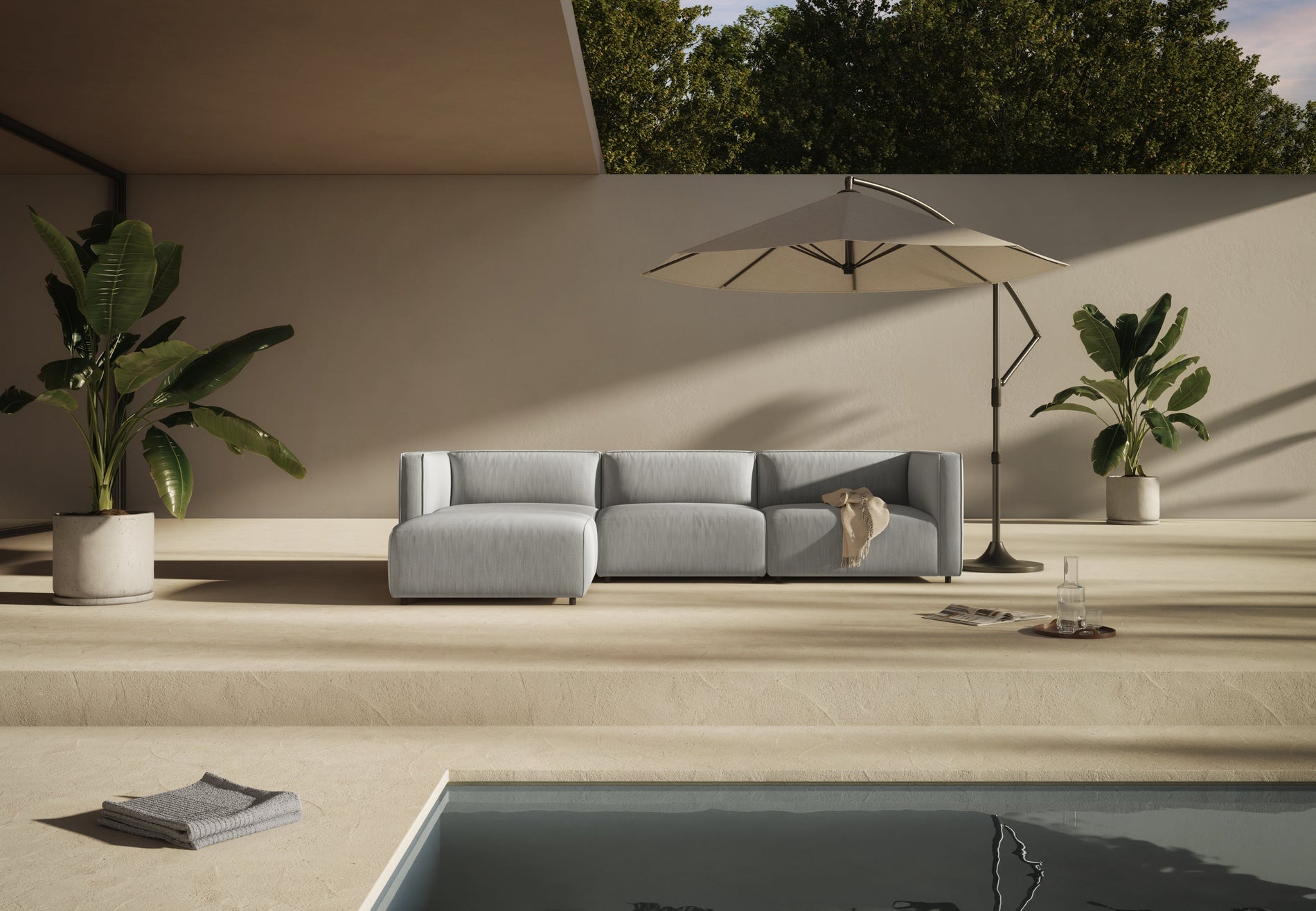 BondBond - Bond Outdoor Sectional, Large Open End, Right, Dove Grey Performance Weave