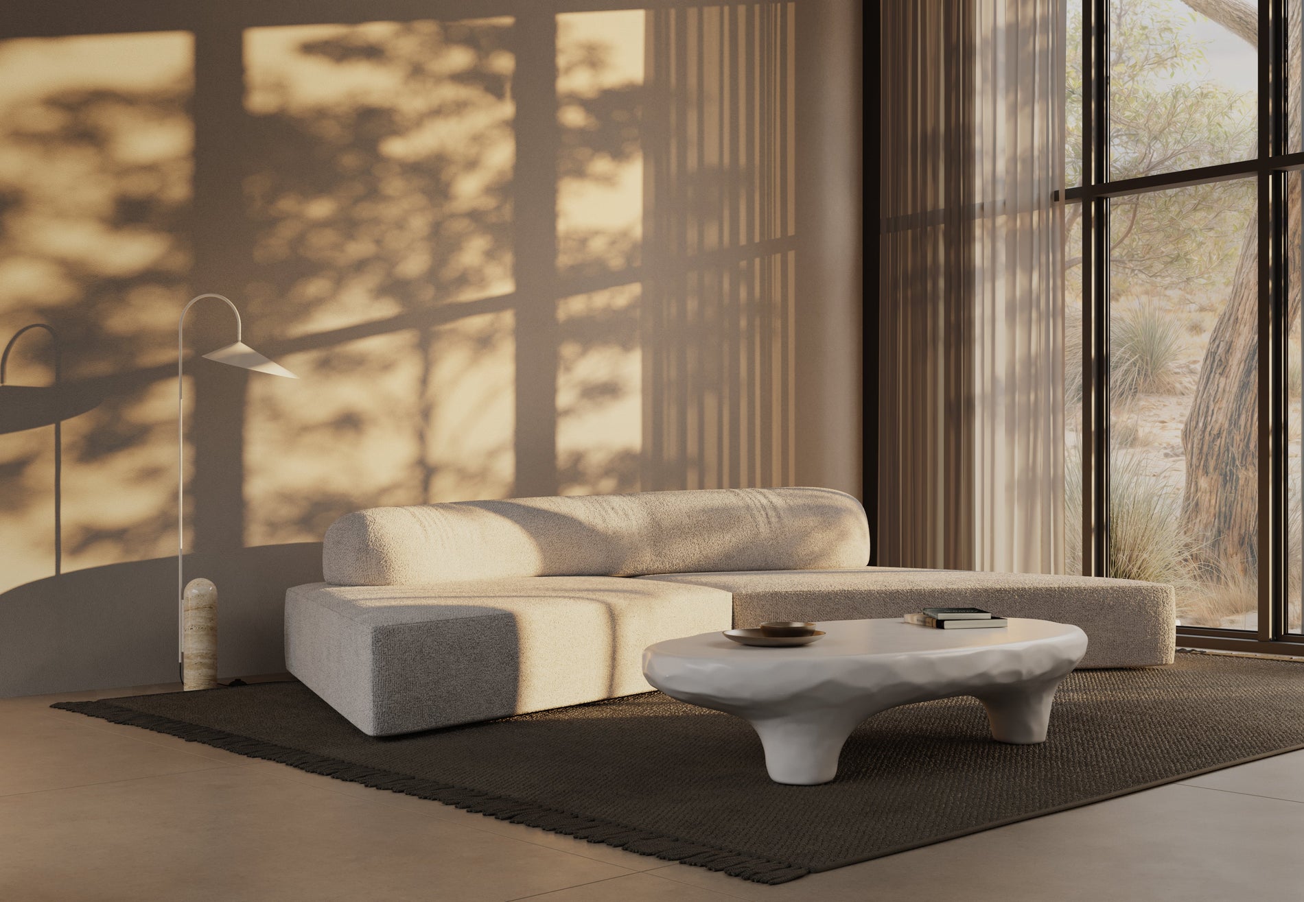 On the RocksOn the Rocks - On the Rocks Sofa, Three Seater, Right, White Textured Chenille