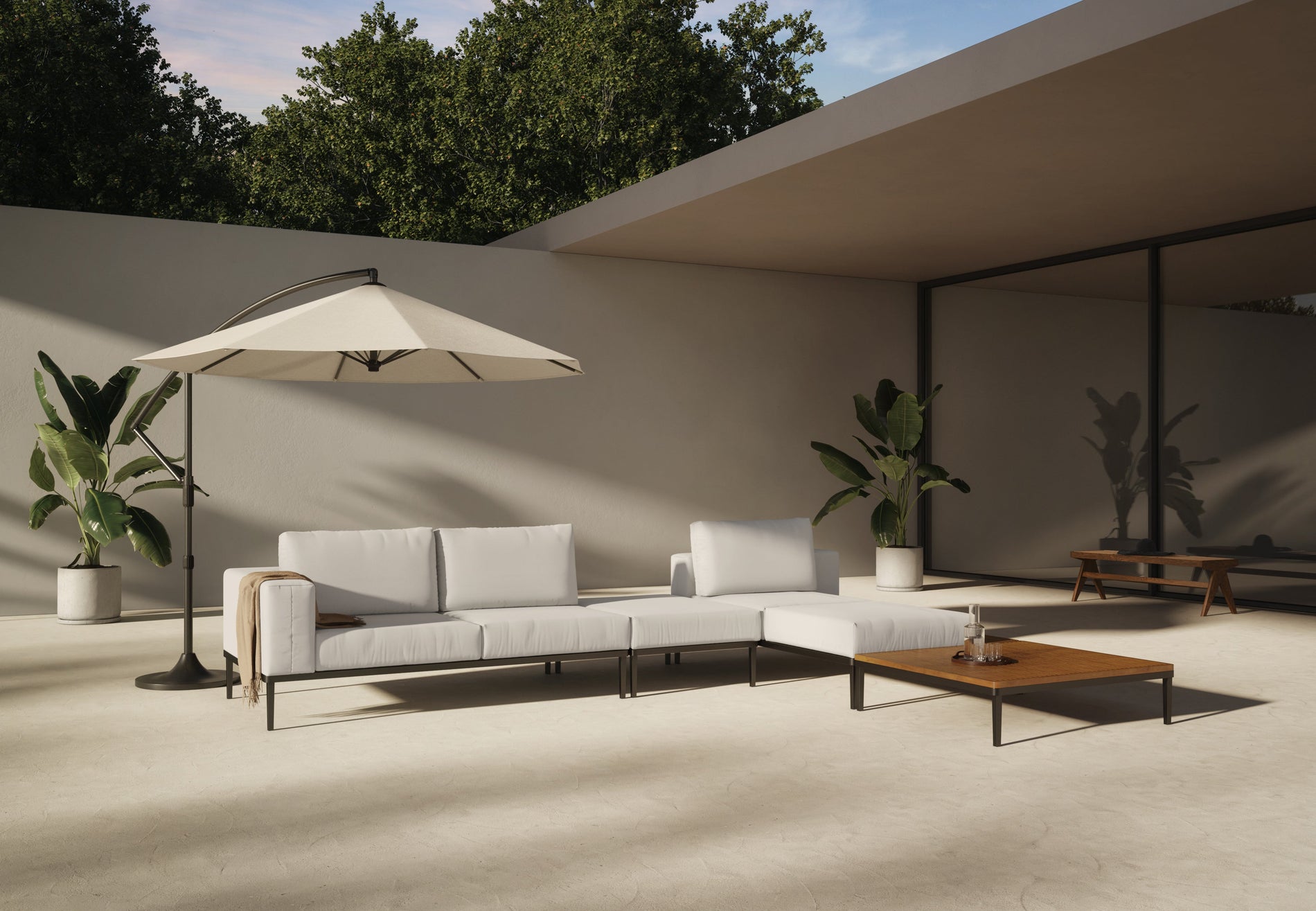 MarcusMarcus - Marcus Outdoor Sectional, Right Chaise with End Table, Shell Performance Weave