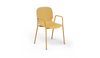 Aarhus Bistro Arm Chair by Quell Design – a modern Scandinavian-style chair in ginger with an ergonomic moulded polypropylene seat and integrated curved armrests. Supported by slim black powder-coated steel legs, this elegant and durable chair is ideal for collaborative offices, cafés, and contemporary dining spaces, blending comfort, functionality, and minimalist design.