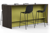 Skanfor Collaborative Breakfast Bar, alternate angled view, ebony wood external, olive green internal, double-sided bar, additional bar stools and modesty screen.