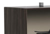 Skanfor Collaborative Breakfast Bar, close-up view of the external, ebony wood and internal warm grey finish.