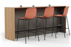 Skanfor Collaborative Breakfast Bar, angled view of the oak wood external, mocha brown internal, single sided.