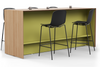 Skanfor Collaborative Breakfast Bar, angled view of the oak wood external, olive green internal, double-sided bar.