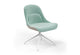 Bloom Chair by Quell Design – a modern Scandinavian-style chair in soft pastel aqua with a smooth contoured seat upholstered in linen-velvet and eco PU panels. Supported by a sleek black Eiffel-style steel base, this elegant and comfortable chair brings a touch of colour and minimalist sophistication to contemporary interiors, perfect for hospitality, dining, or office settings.