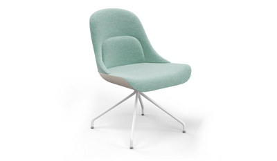 Bloom Scandinavian Inspired Office Chair by Quell Design – a modern Scandinavian-style chair with a contoured seat in linen velvet and eco-friendly synthetic leather, supported by Eiffel-style powder-coated aluminium legs. Elegant, ergonomic, and ideal for workspaces or leisure areas, embracing timeless simplicity and sustainable design.