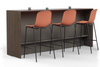 Skanfor Collaborative Breakfast Bar, angled view of the walnut wood external, mocha brown internal, single sided table.