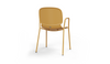 Aarhus Bistro Arm Chair by Quell Design – a modern Scandinavian-style chair in ginger with an ergonomic moulded polypropylene seat and integrated curved armrests. Supported by slim black powder-coated steel legs, this elegant and durable chair is ideal for collaborative offices, cafés, and contemporary dining spaces, blending comfort, functionality, and minimalist design.