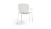 Aarhus Bistro Arm Chair by Quell Design – a modern Scandinavian-style chair in white with an ergonomic moulded polypropylene seat and integrated curved armrests. Supported by slim black powder-coated steel legs, this elegant and durable chair is ideal for collaborative offices, cafés, and contemporary dining spaces, blending comfort, functionality, and minimalist design.