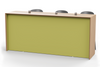 Skanfor Collaborative Breakfast Bar, reverse view of the modesty screen view of the oak wood external, olive green internal, single sided.