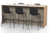 Skanfor Collaborative Breakfast Bar, alternate angled view, oak wood external, warm grey internal, double-sided bar, additional bar stools and modesty screen.
