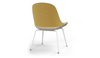 Bloom ergonomic office chair by Quell Design — yellow upholstered contoured seat with linen-velvet and eco PU panels, mounted on slender black steel legs with subtle wraparound support structure. Elegant and sculptural, the chair adds refined comfort and modern design to contemporary interiors.