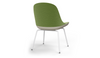 Bloom ergonomic office chair by Quell Design — green upholstered contoured seat with linen-velvet and eco PU panels, mounted on slender black steel legs with subtle wraparound support structure. Elegant and sculptural, the chair adds refined comfort and modern design to contemporary interiors.