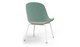 Bloom ergonomic office chair by Quell Design — pastel aqua upholstered contoured seat with linen-velvet and eco PU panels, mounted on slender black steel legs with subtle wraparound support structure. Elegant and sculptural, the chair adds refined comfort and modern design to contemporary interiors.