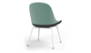 Bloom ergonomic office chair by Quell Design — pastel aqua / black upholstered contoured seat with linen-velvet and eco PU panels, mounted on slender black steel legs with subtle wraparound support structure. Elegant and sculptural, the chair adds refined comfort and modern design to contemporary interiors.