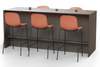 Skanfor Collaborative Breakfast Bar, angled view of the walnut wood external, mocha brown internal, double-sided bar.