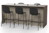 Skanfor Collaborative Breakfast Bar, alternate angled view, walnut wood external, warm grey internal, double-sided bar, additional bar stools and modesty screen.