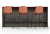 Skanfor Collaborative Breakfast Bar, front view showing the bar stools, ebony wood external, mocha brown internal, single-sided.