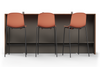 Skanfor Collaborative Breakfast Bar, front view showing the bar stools, pal wood external, mocha brown internal, single-sided.