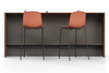 Skanfor Collaborative Breakfast Bar, front view showing the bar stools, oak wood external, mocha brown internal, double-sided bar.