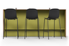 Skanfor Collaborative Breakfast Bar, front view showing the bar stools, oak wood external, olive green internal, single-sided.
