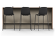 Skanfor Collaborative Breakfast Bar, front view showing the bar stools, of the oak wood external, warm grey internal, single sided.