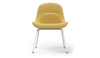 Bloom ergonomic office chair by Quell Design — yellow / black upholstered contoured seat with linen-velvet and eco PU panels, mounted on slender black steel legs with subtle wraparound support structure. Elegant and sculptural, the chair adds refined comfort and modern design to contemporary interiors.