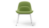Bloom ergonomic office chair by Quell Design — green / black upholstered contoured seat with linen-velvet and eco PU panels, mounted on slender black steel legs with subtle wraparound support structure. Elegant and sculptural, the chair adds refined comfort and modern design to contemporary interiors.