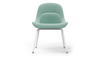 Bloom ergonomic office chair by Quell Design — pastel aqua / black upholstered contoured seat with linen-velvet and eco PU panels, mounted on slender black steel legs with subtle wraparound support structure. Elegant and sculptural, the chair adds refined comfort and modern design to contemporary interiors.