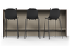 Skanfor Collaborative Breakfast Bar, front view showing the bar stools, walnut wood external, warm grey internal, single-sided.