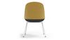 Bloom ergonomic office chair by Quell Design — yellow / black upholstered contoured seat with linen-velvet and eco PU panels, mounted on slender black steel legs with subtle wraparound support structure. Elegant and sculptural, the chair adds refined comfort and modern design to contemporary interiors.