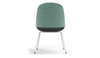 Bloom ergonomic office chair by Quell Design — pastel aqua / black upholstered contoured seat with linen-velvet and eco PU panels, mounted on slender black steel legs with subtle wraparound support structure. Elegant and sculptural, the chair adds refined comfort and modern design to contemporary interiors.