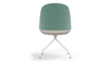 Bloom Scandinavian Inspired Office Chair by Quell Design – a modern Scandinavian-style chair with a contoured seat in linen velvet and eco-friendly synthetic leather, supported by Eiffel-style powder-coated aluminium legs. Elegant, ergonomic, and ideal for workspaces or leisure areas, embracing timeless simplicity and sustainable design.