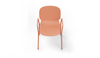 Aarhus Bistro Arm Chair by Quell Design – a modern Scandinavian-style chair in coral with an ergonomic moulded polypropylene seat and integrated curved armrests. Supported by slim black powder-coated steel legs, this elegant and durable chair is ideal for collaborative offices, cafés, and contemporary dining spaces, blending comfort, functionality, and minimalist design.