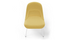 Bloom ergonomic office chair by Quell Design — yellow / black upholstered contoured seat with linen-velvet and eco PU panels, mounted on slender black steel legs with subtle wraparound support structure. Elegant and sculptural, the chair adds refined comfort and modern design to contemporary interiors.