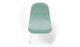 Bloom ergonomic office chair by Quell Design — pastel aqua upholstered contoured seat with linen-velvet and eco PU panels, mounted on slender black steel legs with subtle wraparound support structure. Elegant and sculptural, the chair adds refined comfort and modern design to contemporary interiors.