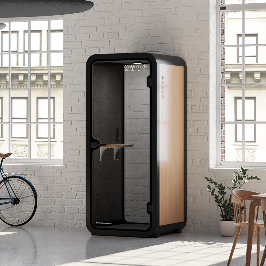 Office Pod Quell Akustyczny Wooden / No Furniture | Upgraded Device Shelf / Dark Grey