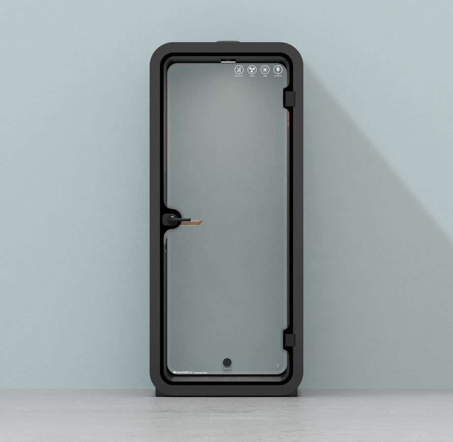 Office Pod Quell Akustyczny Wooden / No Furniture | Upgraded Device Shelf / Dark Grey