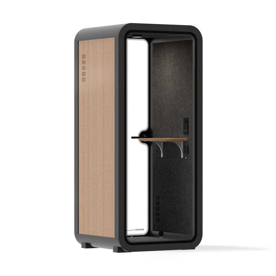 Office Pod Quell Akustyczny Wooden / No Furniture | Upgraded Device Shelf / Dark Grey